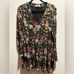 NWOT Altar'd State Babydoll Long Sleeve Tiered Floral Dress Black Boho Fairy L